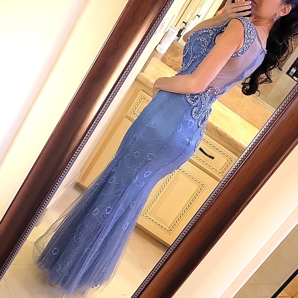 Lila Madison NY Blue/Gray Intricately Embellished Ballgown, XS - Picture 8 of 17